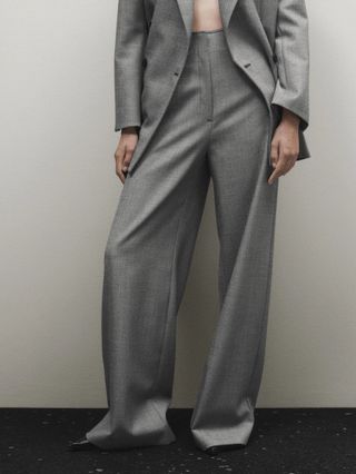 Massimo Dutti + Textured Wide-Leg Suit Trousers