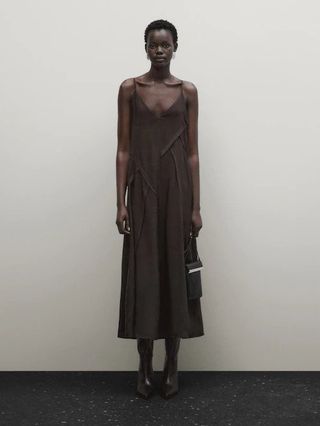 Massimo Dutti + Silk Strappy Dress With Seams