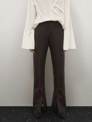 Massimo Dutti + Nappa Leather Split-Hem Trousers