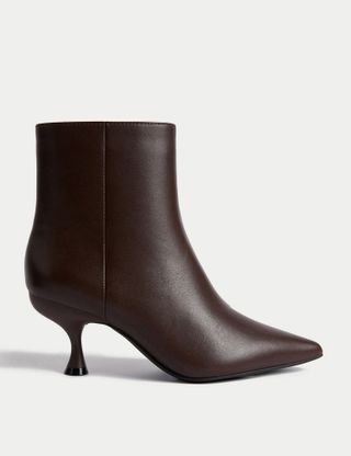 M&S Collection + Wide Fit Leather Kitten Heel Ankle Boots