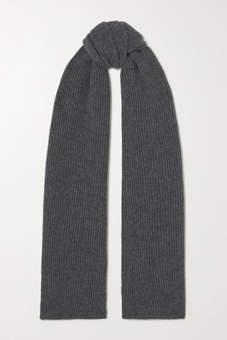 Johnstons of Elgin + Ribbed Cashmere Scarf in Grey