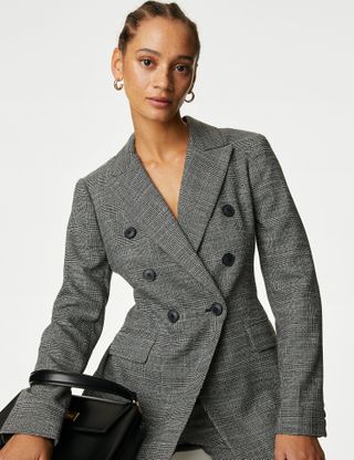 M&S Collection + Tailored Checked Double Breasted Blazer