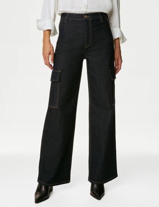 M&S Collection + High Waisted Wide Leg Cargo Jeans