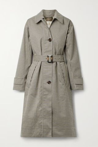 Barbour + Somerland Belted Checked Cotton-Blend Trench Coat in Light Gray