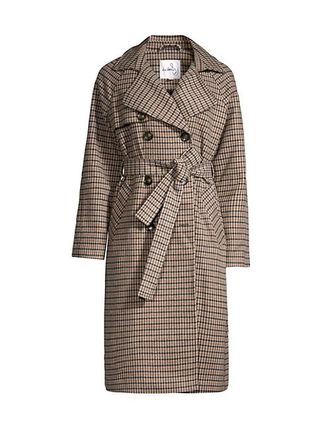 Sam Edelman + Plaid Belted Double-Breasted Trench Coat