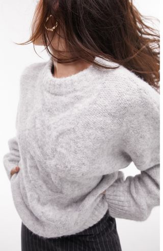 Topshop + Two-Tone Cable Knit Sweater