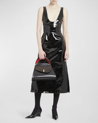 Ferragamo + Vernice Patent-Leather Sleeveless Midi Dress