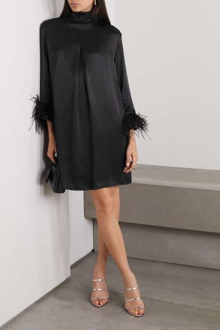 Sleeper + + Net Sustain Party Shirt Feather-Trimmed Satin Dress