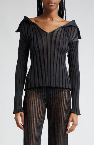 A. Roege Hove + Ara Cutout Off the Shoulder Cotton Blend Rib Sweater