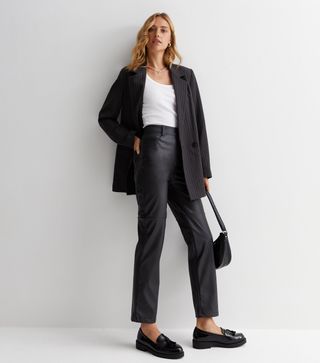 New Look + Black Leather-Look Western Trousers