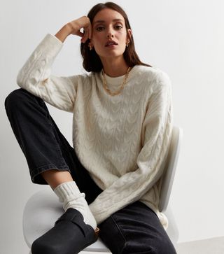 New Look + Off White Cable Knit Longline Jumper