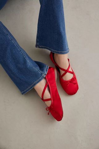 Circus Ny + Zuri Satin Cross-Strap Ballet Flats in Red