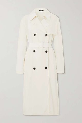 Theory + Belted Double-Breasted Crepe De Chine Trench Coat