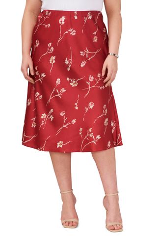 Halogen + Floral Satin Midi Skirt