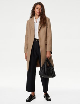 Marks & Spencer + M&S Collection Tailored Single Breasted Coat in Camel