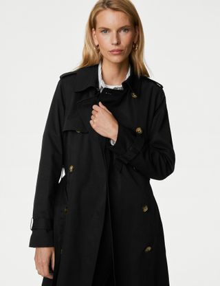 Marks & Spencer + M&S Collection Stormwear Double Breasted Trench Coat in Black