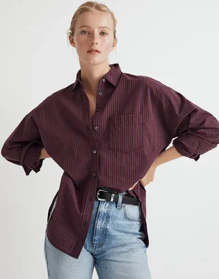 Madewell + Poplin Side-Panel Dolman Button-Up Shirt in Stripe