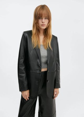 Mango + Leather Jacket With Pockets