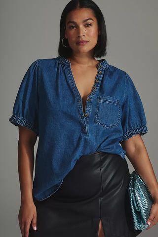 Pilcro + Aly Puff-Sleeve Blouse by Pilcro: Chambray Edition