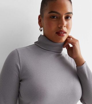 New Look + Curves Dark Grey Ribbed Roll Neck Top