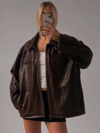 The Fitter US + 90's Oversized Brown Leather Jacket