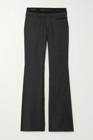 Halfboy + Layered Jacquard-Trimmed Checked Wool Flared Pants
