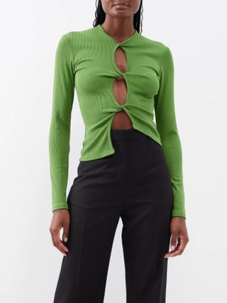 Christopher Esber + Twisted Cutout-Front Ribbed Top