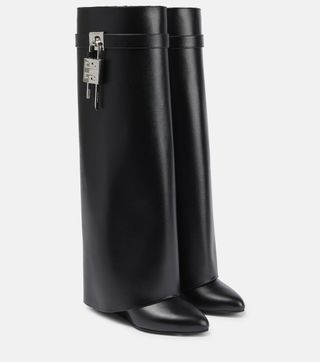 Givenchy + Shark Lock Leather Knee-High Boots