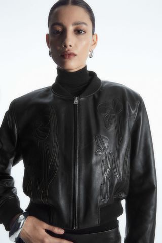 COS + Oversized Appliquéd Leather Bomber Jacket