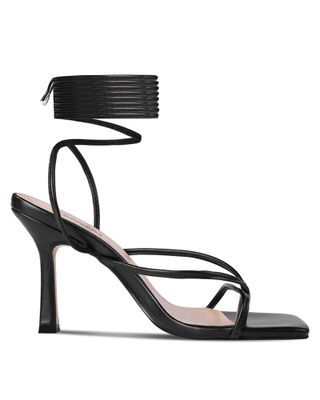 ISNOM + Lace Up Heel Sandals With Square Toe