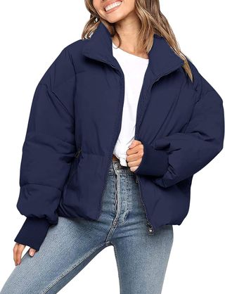 Merokeety + Winter Long Sleeve Zip Puffer Jacket