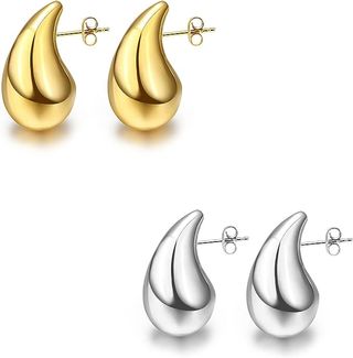 Funte + Chunky Gold Hoop Earrings 18k Gold Plated Teardrop Earrings For Women Hypoallergenic