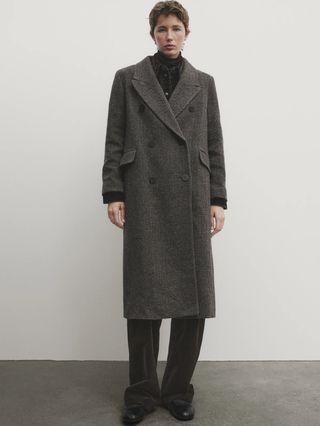 Massimo Dutti + Wool Blend Robe Coat with Hidden Belt