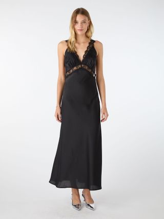 Omnes + Aurelia Lace Trim Maxi Dress in Black