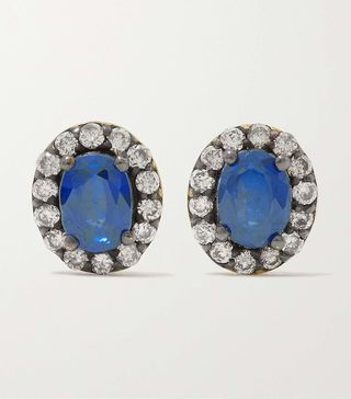 Amrapali London + Rajasthan Mini Rhodium-Plated 18-Karat Gold, Sapphire and Diamond Earrings
