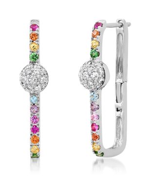 Eriness Jewelry + Multi Colored Gemstones and Diamonds Orb Block Hoops