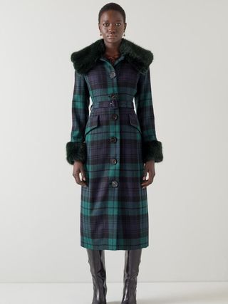 Lk Bennett + Bryony Blue and Green Tartan British Wool Coat