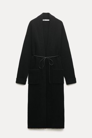 Zara + Belted Wool-Blend Knit Coat