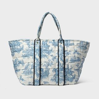 Clare V + Quilted Linen Toile Giant Trop Avion With Pouchette