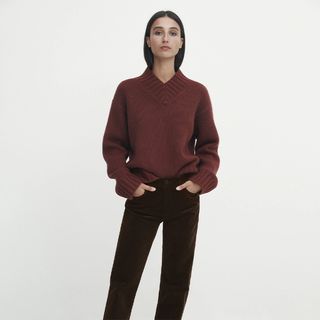 Massimo Dutti + Wool and Cashmere Blend High V-Neck Sweater