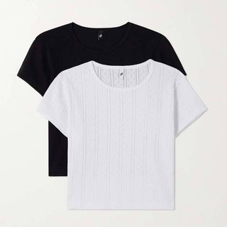 Cou Cou + Set of Two Cropped Pointelle-Knit Organic Cotton T-Shirts