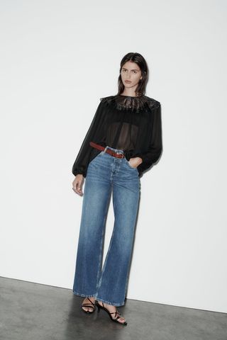 Zara + Organza Bib Collar Blouse