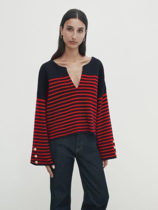 Massimo Dutti + Striped Sweater With Button Details