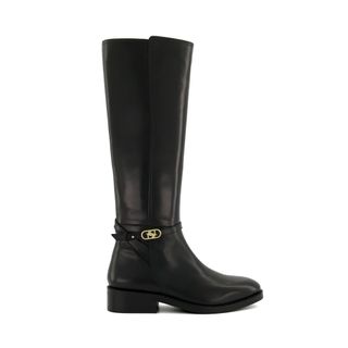 Dune London + Tia Branded-Buckle Leather Equestrian Boots