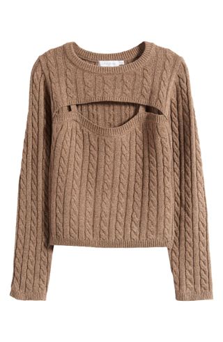 All in Favor + Cable Crewneck Cutout Sweater