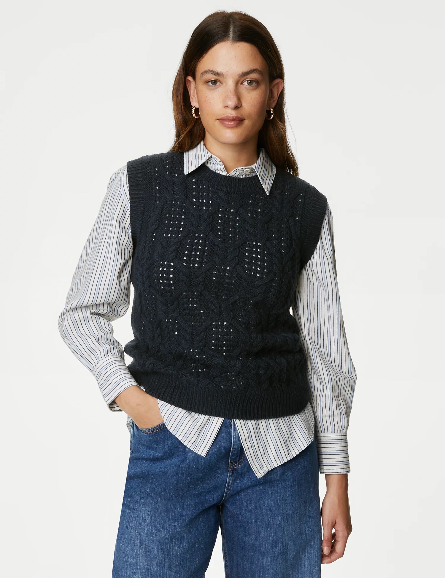 M&S Collection + Recycled Blend Textured Knitted Vest