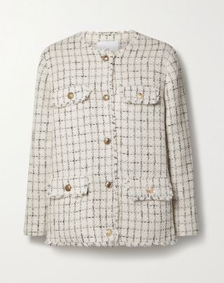 Anine Bing + Janet Frayed Cotton-Blend Tweed Jacket