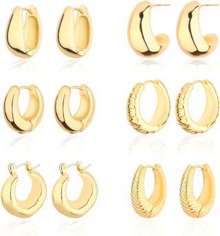 Wgoud + Chunky Hoop Earrings Set 14K Gold