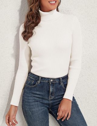 PrettyGuide + Ribbed Turtleneck Long Sleeve Sweater Tops