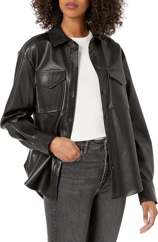 The Drop + Vegan Leather Long Shirt Jacket